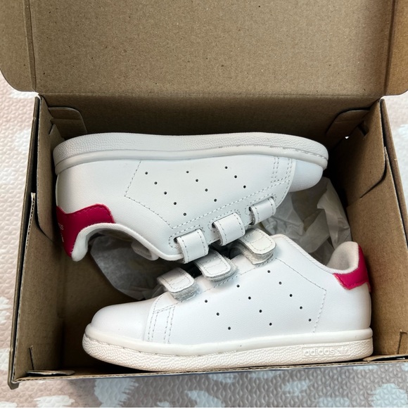 Adidas Stan Smith Kids White and Pink Sneakers Shoes For Girls 7K - Picture 6 of 6